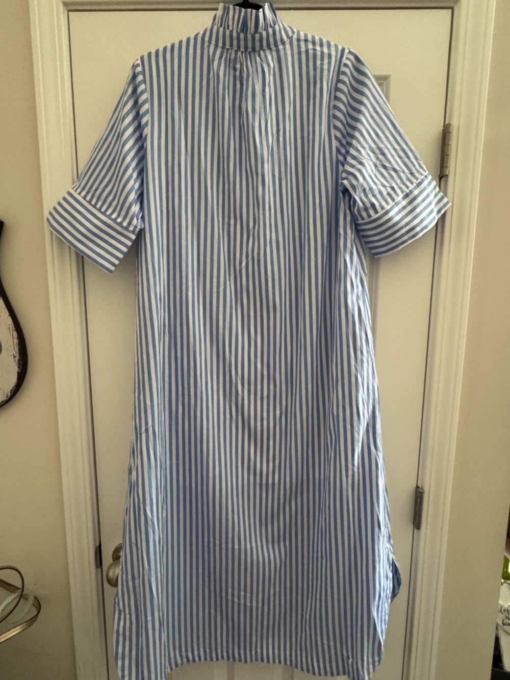 entro Blue and White Vertical Stripe Midi Shirt Dress - Picture 5 of 6